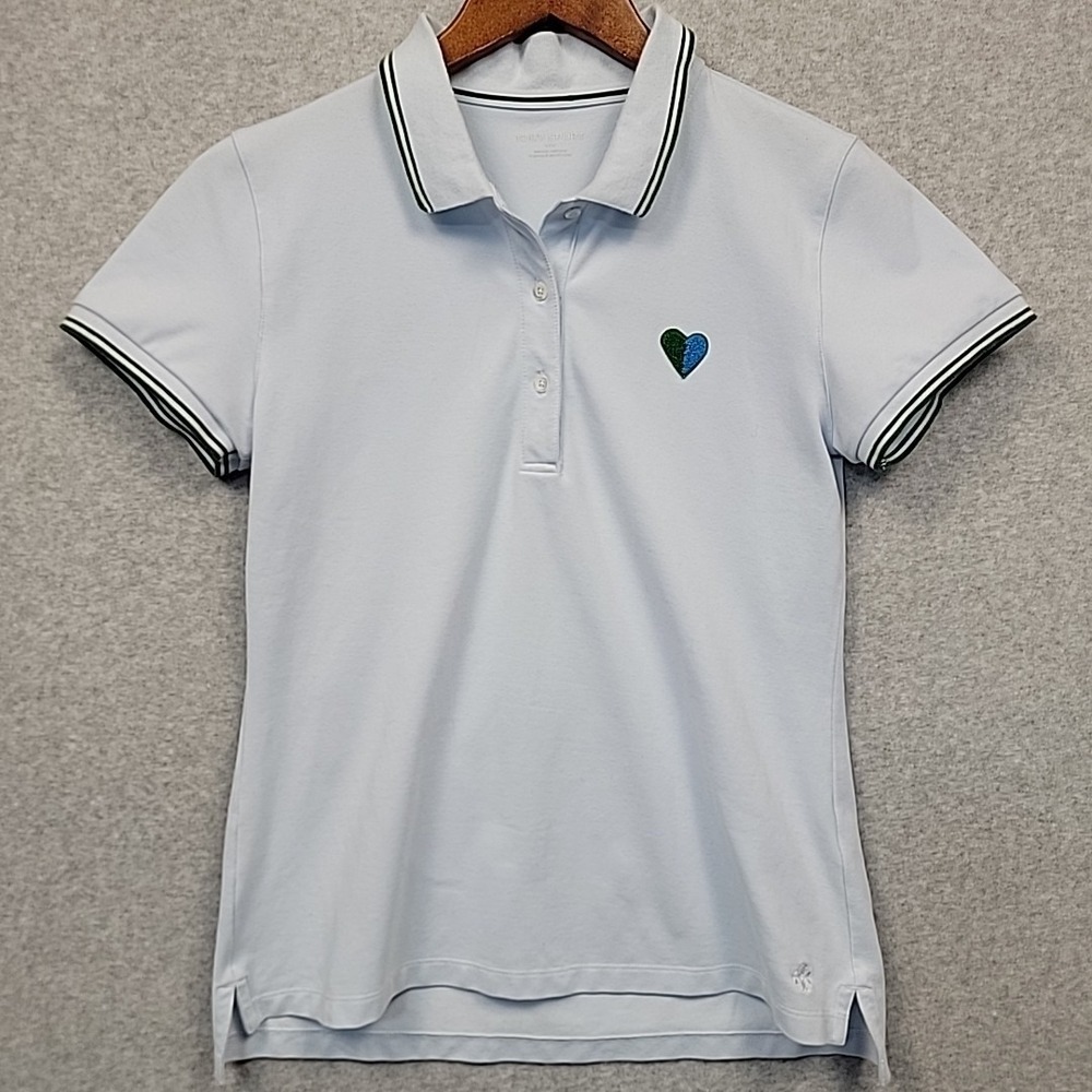 TORY BURCH SPORT Performance Pique Polo Shirt Woman's Sz M Blue Green‎ Preppy